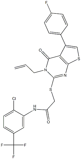 2-{[3-allyl-5-(4-fluorophenyl)-4-oxo-3,4-dihydrothieno[2,3-d]pyrimidin-2-yl]sulfanyl}-N-[2-chloro-5-(trifluoromethyl)phenyl]acetamide 구조식 이미지