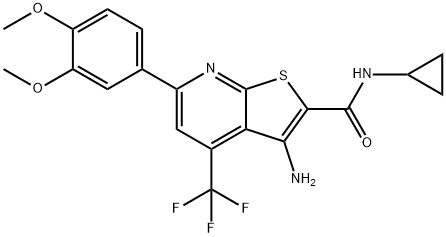 3-amino-N-cyclopropyl-6-(3,4-dimethoxyphenyl)-4-(trifluoromethyl)thieno[2,3-b]pyridine-2-carboxamide 구조식 이미지