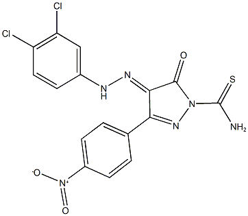 4-[(3,4-dichlorophenyl)hydrazono]-3-{4-nitrophenyl}-5-oxo-4,5-dihydro-1H-pyrazole-1-carbothioamide 구조식 이미지