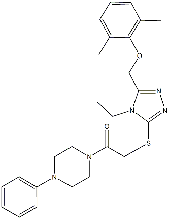 1-[({5-[(2,6-dimethylphenoxy)methyl]-4-ethyl-4H-1,2,4-triazol-3-yl}sulfanyl)acetyl]-4-phenylpiperazine 구조식 이미지