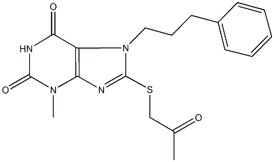 3-methyl-8-[(2-oxopropyl)sulfanyl]-7-(3-phenylpropyl)-3,7-dihydro-1H-purine-2,6-dione Structure