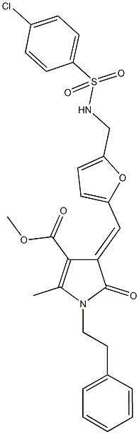 methyl 4-{[5-({[(4-chlorophenyl)sulfonyl]amino}methyl)-2-furyl]methylene}-2-methyl-5-oxo-1-(2-phenylethyl)-4,5-dihydro-1H-pyrrole-3-carboxylate Structure