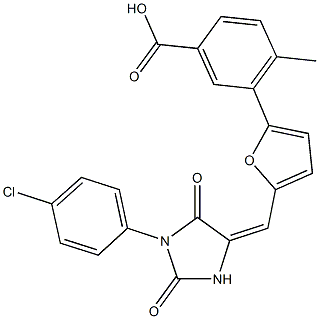 3-(5-{[1-(4-chlorophenyl)-2,5-dioxo-4-imidazolidinylidene]methyl}-2-furyl)-4-methylbenzoic acid Structure