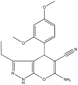 6-amino-4-(2,4-dimethoxyphenyl)-3-ethyl-1,4-dihydropyrano[2,3-c]pyrazole-5-carbonitrile Structure