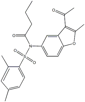 N-(3-acetyl-2-methyl-1-benzofuran-5-yl)-N-butyryl-2,4-dimethylbenzenesulfonamide 구조식 이미지