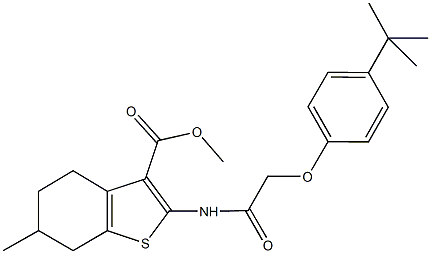 methyl 2-{[(4-tert-butylphenoxy)acetyl]amino}-6-methyl-4,5,6,7-tetrahydro-1-benzothiophene-3-carboxylate 구조식 이미지