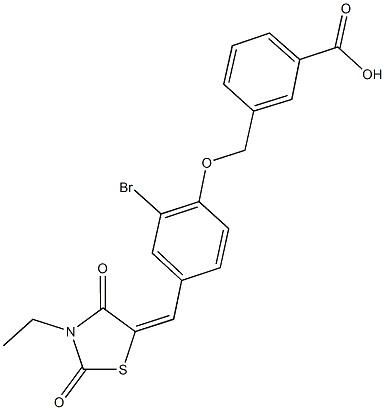 3-({2-bromo-4-[(3-ethyl-2,4-dioxo-1,3-thiazolidin-5-ylidene)methyl]phenoxy}methyl)benzoic acid 구조식 이미지