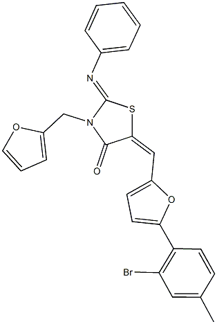 5-{[5-(2-bromo-4-methylphenyl)-2-furyl]methylene}-3-(2-furylmethyl)-2-(phenylimino)-1,3-thiazolidin-4-one 구조식 이미지