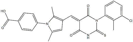 4-{3-[(1-(3-chloro-2-methylphenyl)-4,6-dioxo-2-thioxotetrahydro-5(2H)-pyrimidinylidene)methyl]-2,5-dimethyl-1H-pyrrol-1-yl}benzoic acid 구조식 이미지