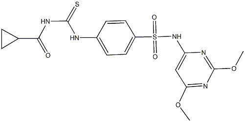 4-({[(cyclopropylcarbonyl)amino]carbothioyl}amino)-N-(2,6-dimethoxy-4-pyrimidinyl)benzenesulfonamide 구조식 이미지