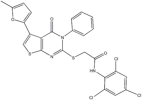 2-{[5-(5-methyl-2-furyl)-4-oxo-3-phenyl-3,4-dihydrothieno[2,3-d]pyrimidin-2-yl]sulfanyl}-N-(2,4,6-trichlorophenyl)acetamide Structure