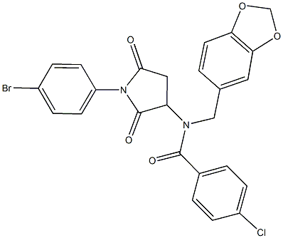 N-(1,3-benzodioxol-5-ylmethyl)-N-[1-(4-bromophenyl)-2,5-dioxo-3-pyrrolidinyl]-4-chlorobenzamide 구조식 이미지