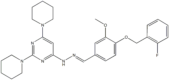 4-[(2-fluorobenzyl)oxy]-3-methoxybenzaldehyde (2,6-dipiperidin-1-ylpyrimidin-4-yl)hydrazone 구조식 이미지
