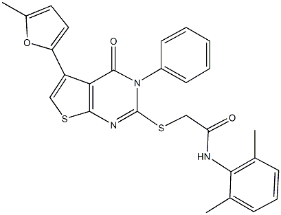 N-(2,6-dimethylphenyl)-2-{[5-(5-methyl-2-furyl)-4-oxo-3-phenyl-3,4-dihydrothieno[2,3-d]pyrimidin-2-yl]sulfanyl}acetamide 구조식 이미지