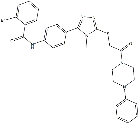 2-bromo-N-[4-(4-methyl-5-{[2-oxo-2-(4-phenyl-1-piperazinyl)ethyl]sulfanyl}-4H-1,2,4-triazol-3-yl)phenyl]benzamide 구조식 이미지