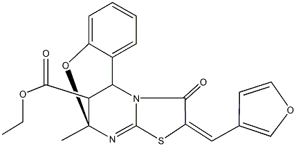 ethyl 13-(3-furylmethylene)-9-methyl-14-oxo-8-oxa-12-thia-10,15-diazatetracyclo[7.6.1.0~2,7~.0~11,15~]hexadeca-2,4,6,10-tetraene-16-carboxylate 구조식 이미지