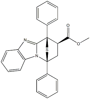 methyl (1S,11R,12R)-1,11-diphenyl-14-thia-2,9-diazatetracyclo[9.2.1.0~2,10~.0~3,8~]tetradeca-3,5,7,9-tetraene-12-carboxylate Structure