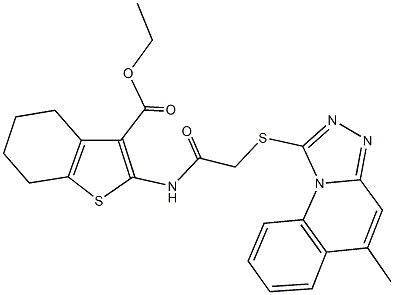 ethyl 2-({[(5-methyl[1,2,4]triazolo[4,3-a]quinolin-1-yl)sulfanyl]acetyl}amino)-4,5,6,7-tetrahydro-1-benzothiophene-3-carboxylate 구조식 이미지