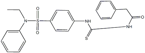 N-ethyl-N-phenyl-4-({[(phenylacetyl)amino]carbothioyl}amino)benzenesulfonamide 구조식 이미지