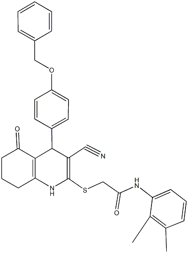 2-({4-[4-(benzyloxy)phenyl]-3-cyano-5-oxo-1,4,5,6,7,8-hexahydro-2-quinolinyl}sulfanyl)-N-(2,3-dimethylphenyl)acetamide 구조식 이미지