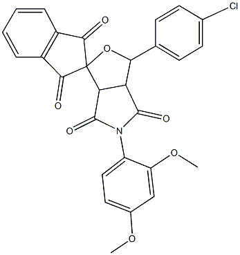 3-(4-chlorophenyl)-5-(2,4-dimethoxyphenyl)-1',3',4,6-tetraoxo-1,3,3a,4,6,6a-hexahydrospiro(1H-furo[3,4-c]pyrrole-1,2'-indane) 구조식 이미지