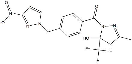 1-[4-({3-nitro-1H-pyrazol-1-yl}methyl)benzoyl]-3-methyl-5-(trifluoromethyl)-4,5-dihydro-1H-pyrazol-5-ol Structure