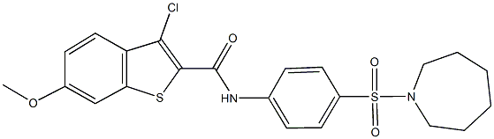 N-[4-(azepan-1-ylsulfonyl)phenyl]-3-chloro-6-methoxy-1-benzothiophene-2-carboxamide 구조식 이미지