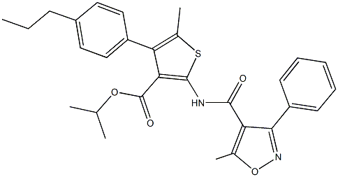 isopropyl 5-methyl-2-{[(5-methyl-3-phenyl-4-isoxazolyl)carbonyl]amino}-4-(4-propylphenyl)-3-thiophenecarboxylate 구조식 이미지