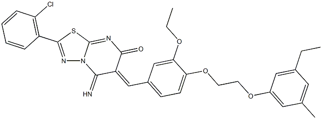 2-(2-chlorophenyl)-6-{3-ethoxy-4-[2-(3-ethyl-5-methylphenoxy)ethoxy]benzylidene}-5-imino-5,6-dihydro-7H-[1,3,4]thiadiazolo[3,2-a]pyrimidin-7-one Structure