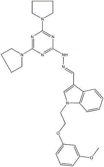 1-[2-(3-methoxyphenoxy)ethyl]-1H-indole-3-carbaldehyde (4,6-dipyrrolidin-1-yl-1,3,5-triazin-2-yl)hydrazone Structure