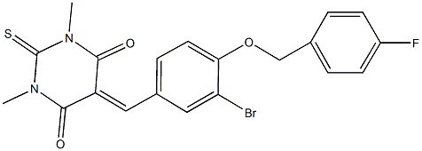 5-{3-bromo-4-[(4-fluorobenzyl)oxy]benzylidene}-1,3-dimethyl-2-thioxodihydro-4,6(1H,5H)-pyrimidinedione 구조식 이미지