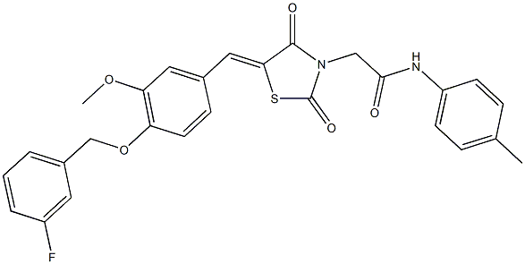 2-(5-{4-[(3-fluorobenzyl)oxy]-3-methoxybenzylidene}-2,4-dioxo-1,3-thiazolidin-3-yl)-N-(4-methylphenyl)acetamide Structure