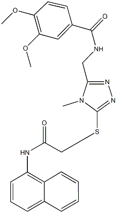 3,4-dimethoxy-N-[(4-methyl-5-{[2-(1-naphthylamino)-2-oxoethyl]sulfanyl}-4H-1,2,4-triazol-3-yl)methyl]benzamide 구조식 이미지