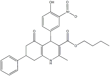 butyl 4-{4-hydroxy-3-nitrophenyl}-2-methyl-5-oxo-7-phenyl-1,4,5,6,7,8-hexahydro-3-quinolinecarboxylate Structure