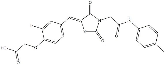 [4-({2,4-dioxo-3-[2-oxo-2-(4-toluidino)ethyl]-1,3-thiazolidin-5-ylidene}methyl)-2-iodophenoxy]acetic acid Structure