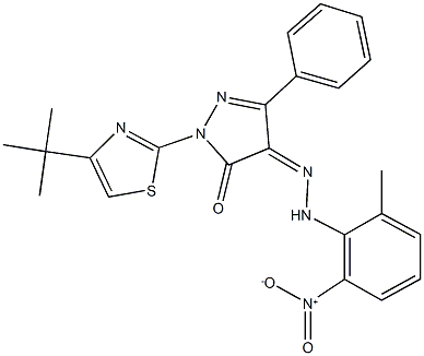 1-(4-tert-butyl-1,3-thiazol-2-yl)-3-phenyl-1H-pyrazole-4,5-dione 4-({2-nitro-6-methylphenyl}hydrazone) Structure