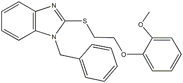 1-benzyl-2-{[2-(2-methoxyphenoxy)ethyl]sulfanyl}-1H-benzimidazole 구조식 이미지