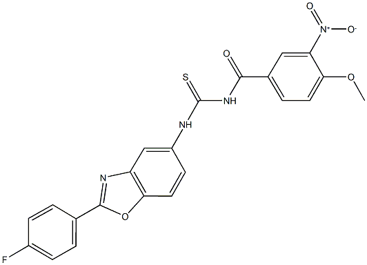 N-[2-(4-fluorophenyl)-1,3-benzoxazol-5-yl]-N'-{3-nitro-4-methoxybenzoyl}thiourea 구조식 이미지