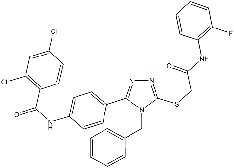 N-[4-(4-benzyl-5-{[2-(2-fluoroanilino)-2-oxoethyl]sulfanyl}-4H-1,2,4-triazol-3-yl)phenyl]-2,4-dichlorobenzamide 구조식 이미지