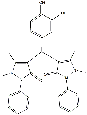 4-[(3,4-dihydroxyphenyl)(1,5-dimethyl-3-oxo-2-phenyl-2,3-dihydro-1H-pyrazol-4-yl)methyl]-1,5-dimethyl-2-phenyl-1,2-dihydro-3H-pyrazol-3-one Structure