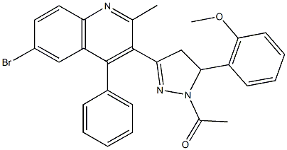 2-[1-acetyl-3-(6-bromo-2-methyl-4-phenyl-3-quinolinyl)-4,5-dihydro-1H-pyrazol-5-yl]phenyl methyl ether 구조식 이미지