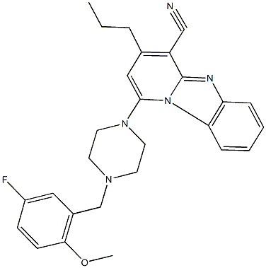 1-[4-(5-fluoro-2-methoxybenzyl)-1-piperazinyl]-3-propylpyrido[1,2-a]benzimidazole-4-carbonitrile 구조식 이미지
