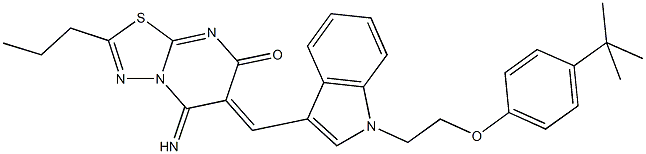 6-({1-[2-(4-tert-butylphenoxy)ethyl]-1H-indol-3-yl}methylene)-5-imino-2-propyl-5,6-dihydro-7H-[1,3,4]thiadiazolo[3,2-a]pyrimidin-7-one Structure