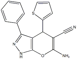 6-amino-3-phenyl-4-(2-thienyl)-1,4-dihydropyrano[2,3-c]pyrazole-5-carbonitrile Structure