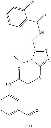 3-({[(5-{[(2-chlorobenzoyl)amino]methyl}-4-ethyl-4H-1,2,4-triazol-3-yl)sulfanyl]acetyl}amino)benzoic acid Structure