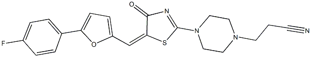 3-[4-(5-{[5-(4-fluorophenyl)-2-furyl]methylene}-4-oxo-4,5-dihydro-1,3-thiazol-2-yl)-1-piperazinyl]propanenitrile 구조식 이미지