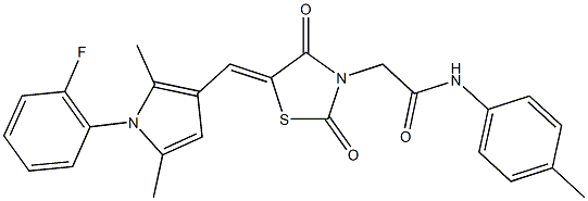 2-(5-{[1-(2-fluorophenyl)-2,5-dimethyl-1H-pyrrol-3-yl]methylene}-2,4-dioxo-1,3-thiazolidin-3-yl)-N-(4-methylphenyl)acetamide 구조식 이미지