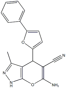 6-amino-3-methyl-4-(5-phenyl-2-furyl)-1,4-dihydropyrano[2,3-c]pyrazole-5-carbonitrile Structure