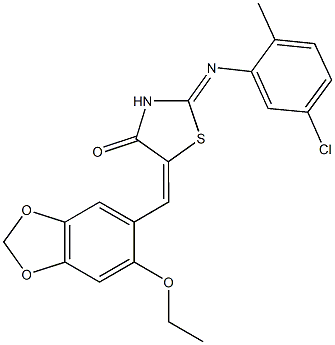 2-[(5-chloro-2-methylphenyl)imino]-5-[(6-ethoxy-1,3-benzodioxol-5-yl)methylene]-1,3-thiazolidin-4-one Structure