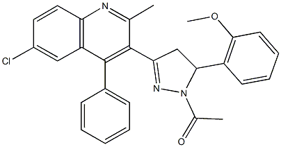 2-[1-acetyl-3-(6-chloro-2-methyl-4-phenyl-3-quinolinyl)-4,5-dihydro-1H-pyrazol-5-yl]phenyl methyl ether 구조식 이미지